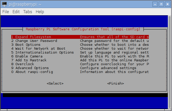raspi-config screen