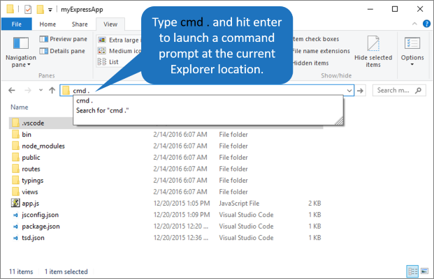 Windows Explorer - click cmd . in the address bar