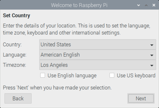 Pi setup wizard screen 2